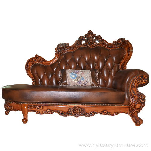 brown leather solid oak wood European sofas